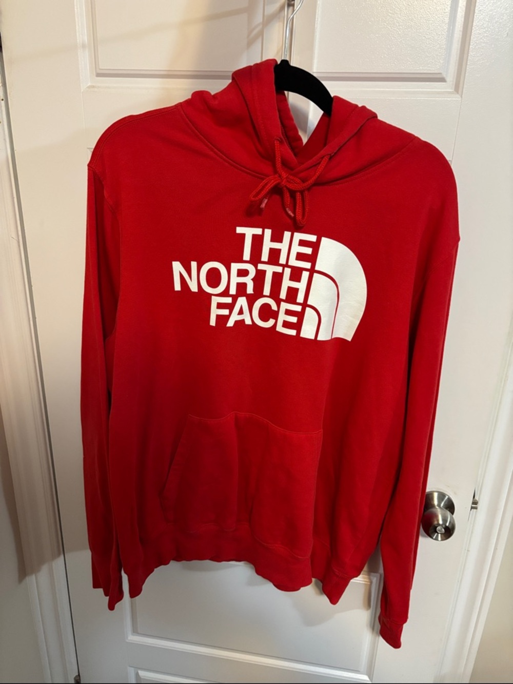 The North Face Red Pullover Hoodie with White Logo